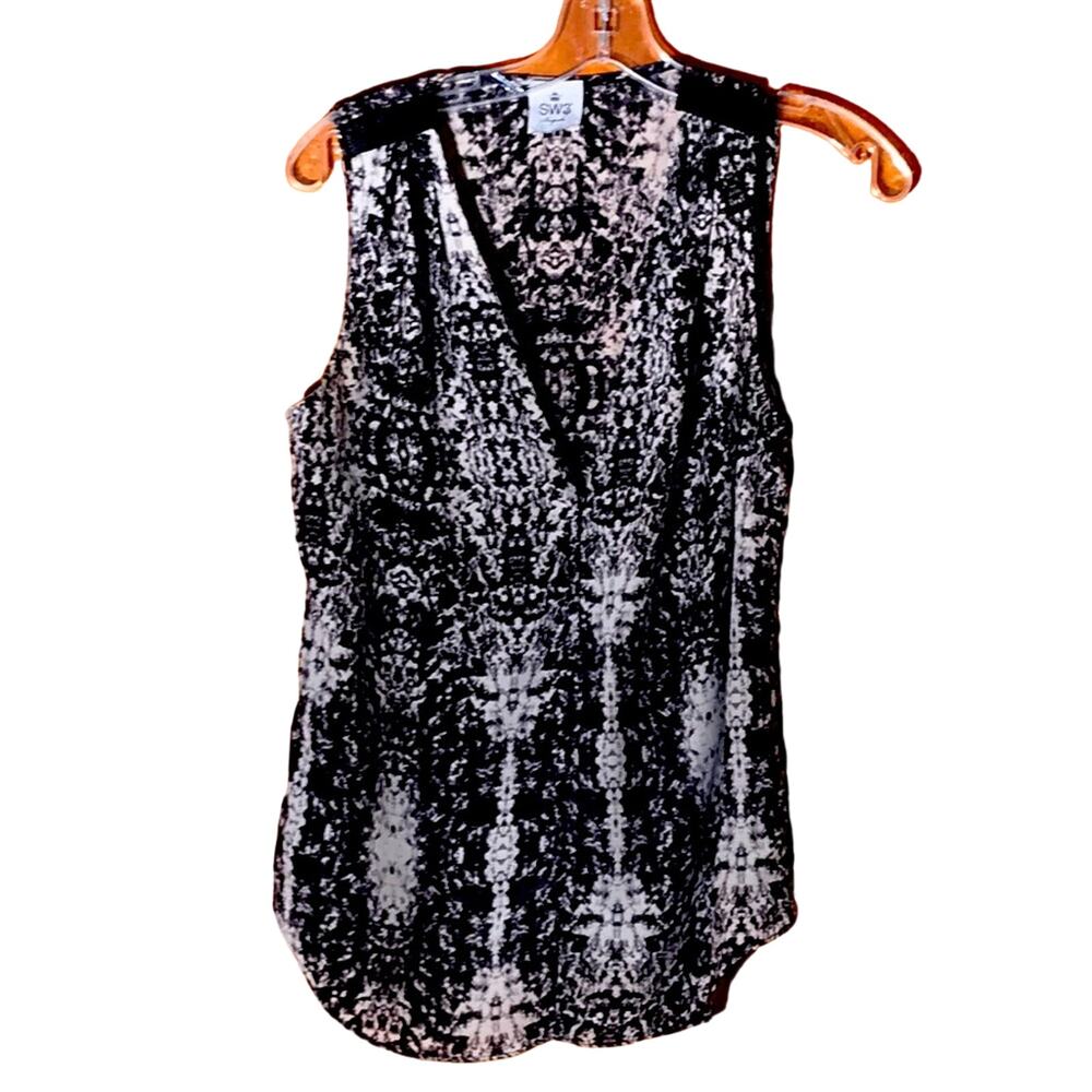 SW3 Bespoke Black Print Silk Top. S